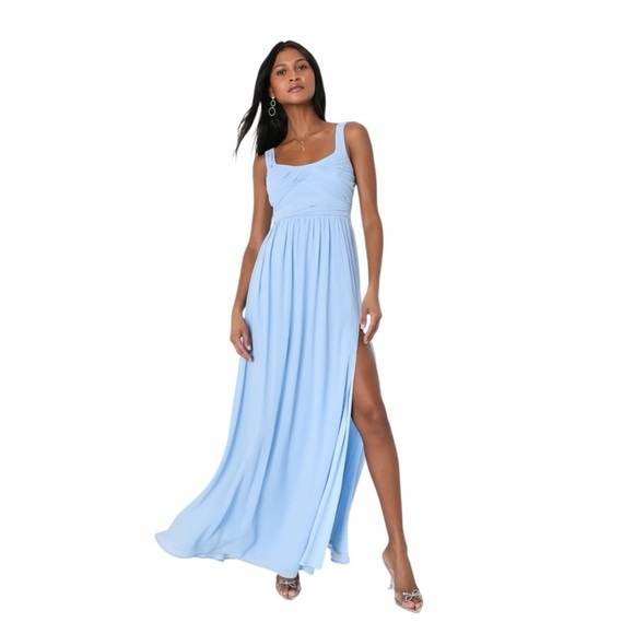 NEW Lulus Sensational Moment Light Blue Pleated Maxi Dress Large #1564 - Picture 1 of 7